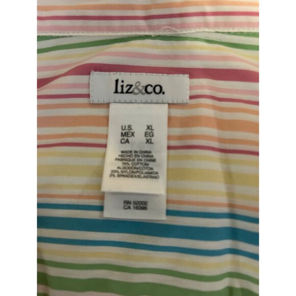 Liz & Co. Women's XL Multi Color 3/4 Sleeve Striped Button Up Shirt - Picture 5 of 7